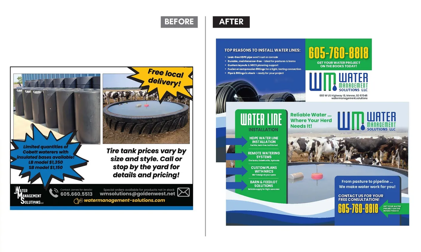 Water Management Solutions print ad before and after the redesign